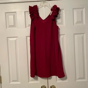 Burgundy ruffle shoulder dress. Size medium